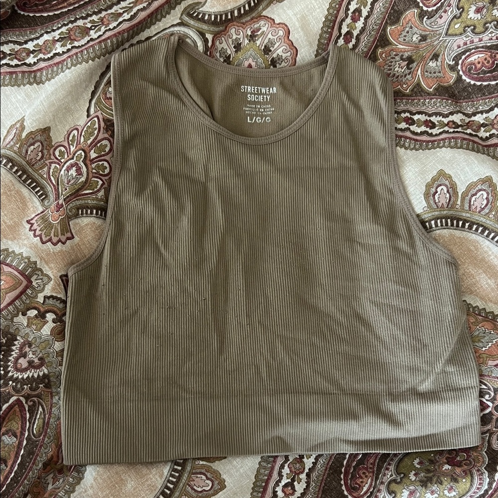 Streetwear Society Khaki Ribbed Tank Top
